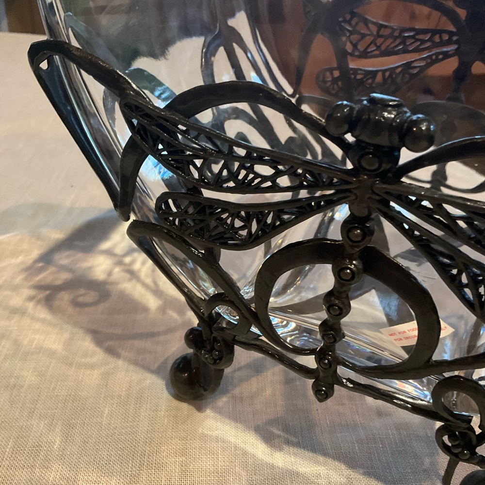 CASTILIAN Poland Crystal Bowl & Dragonfly Hefty Centerpiece 2 Pieces RARE! - Picture 11 of 14
